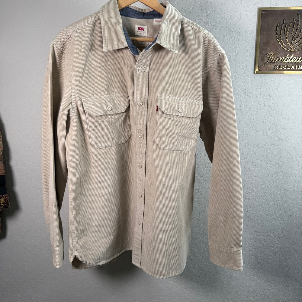 Levis Mens Relaxed Fit Corduroy Button Up Shirt Tan Beige 195870277 New M